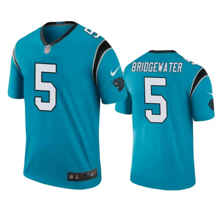 Teddy Bridgewater 5 Jersey Blue Carolina Panthers Men Player Black White Rush
