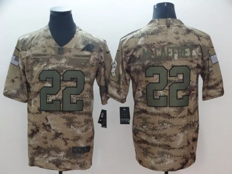Christian Mccaffrey 22 Panthers Jersey Tan American Flag Men Camouflage Custom Design