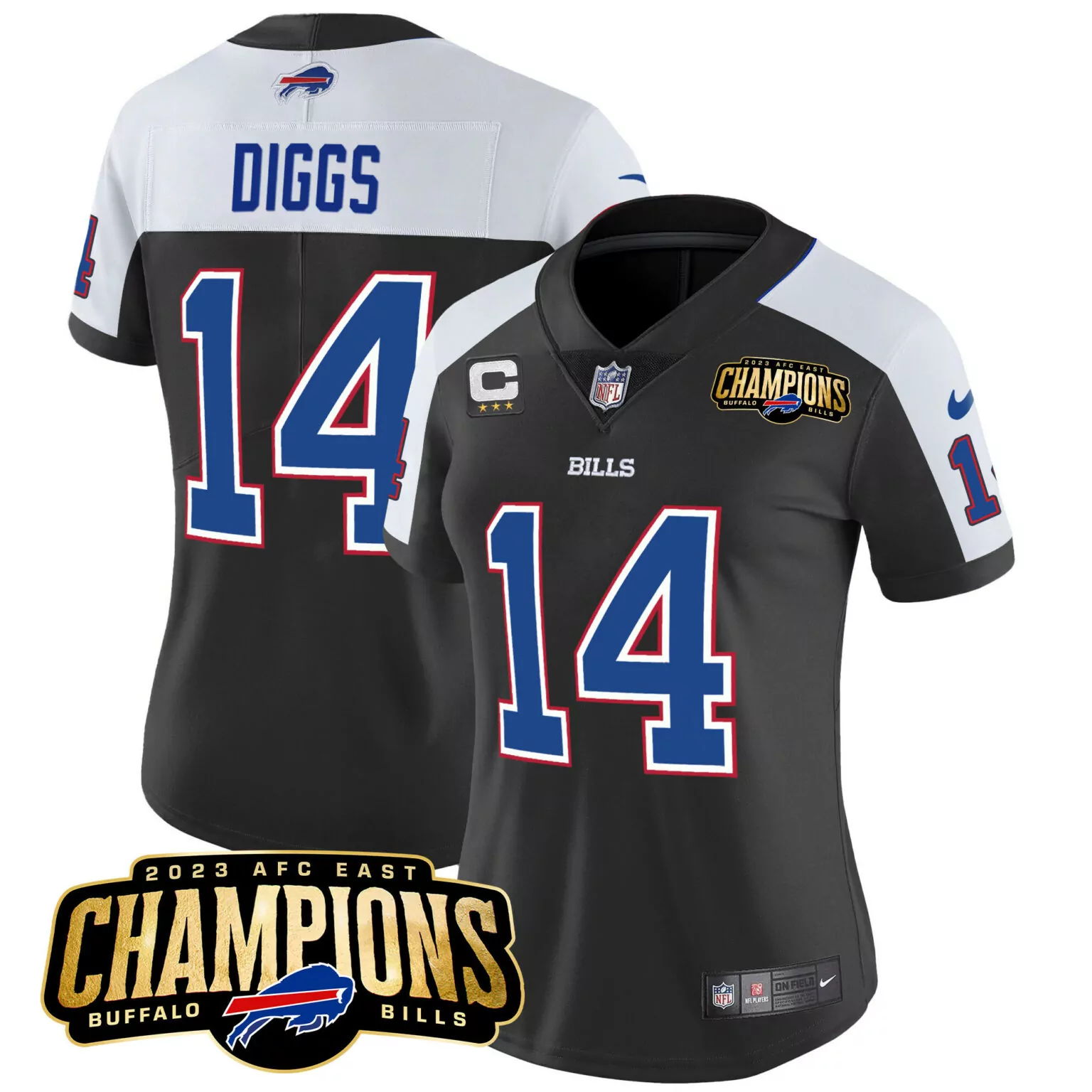 Stefon Diggs 14 Buffalo Bills Jersey Black 2023 AFC East Champions Men Replica White