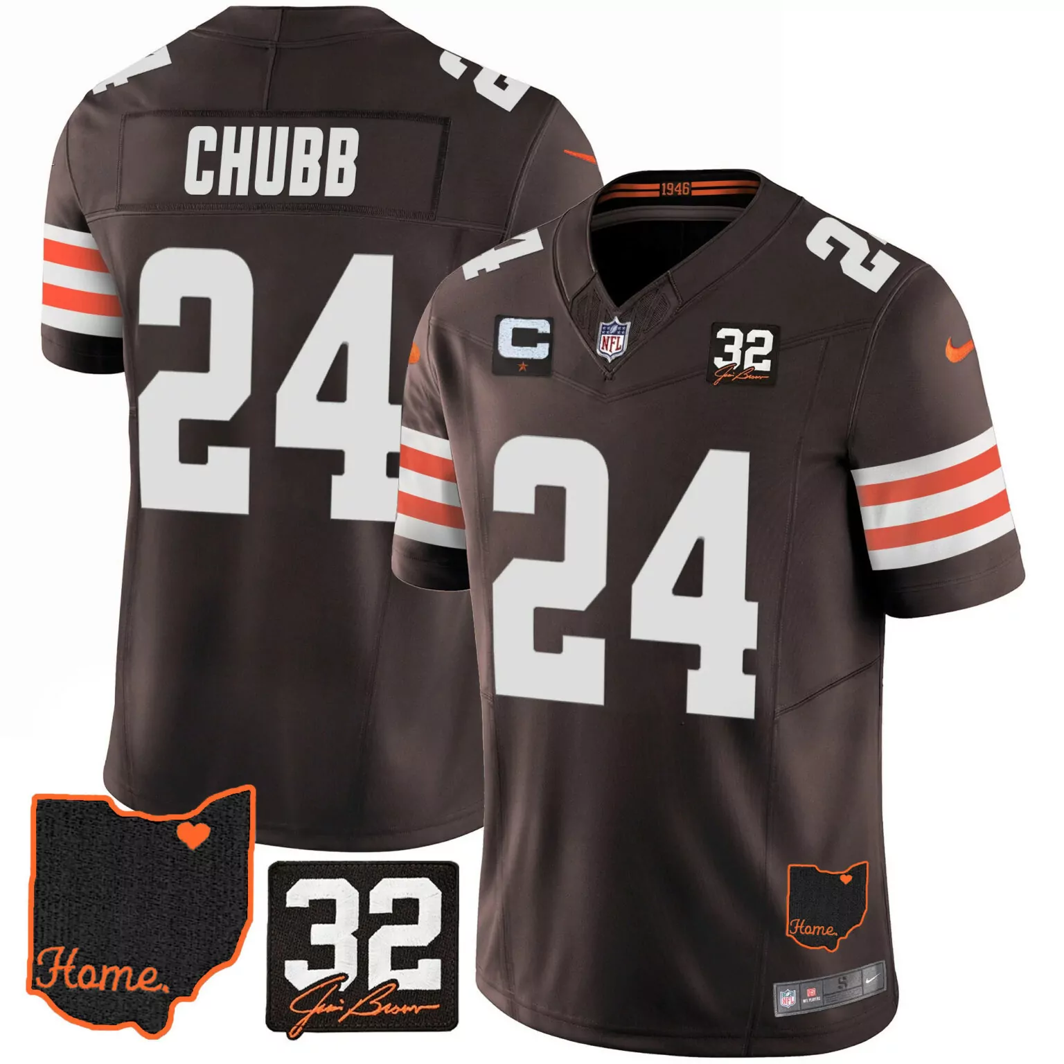 Nick Chubb 24 Cleveland Browns Jersey Brown Throwback Ohio Home Jim 32 Men Authentic
