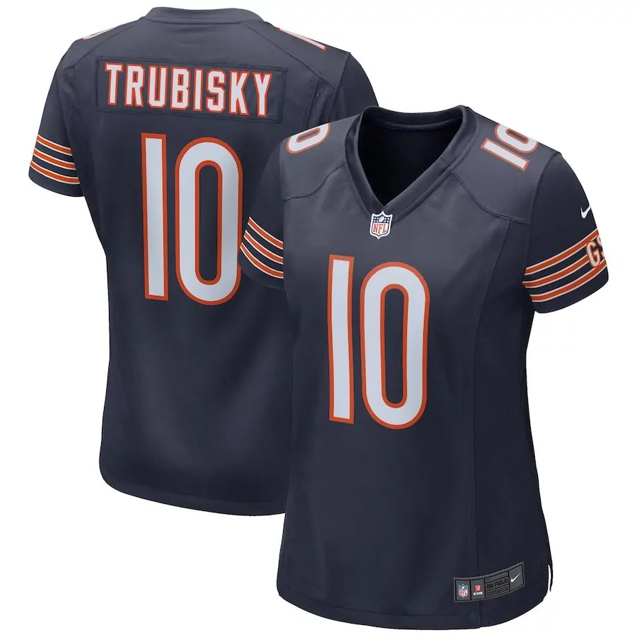 Mitchell Trubisky 10 Jersey Navy Blue Chicago Bears Men Authentic Orange White Game