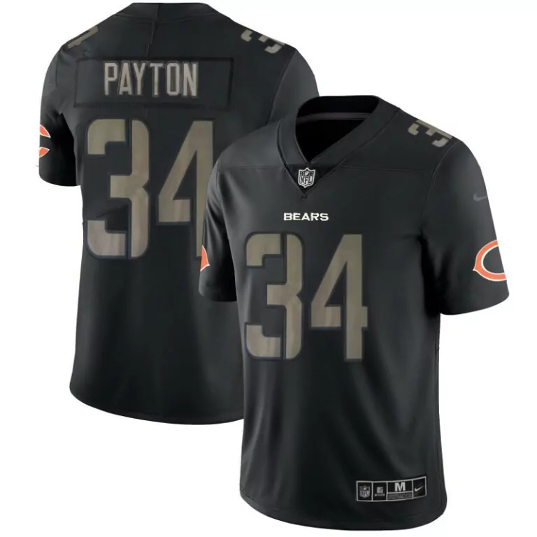Walter Payton 34 Bears Jersey Black Men Replica Orange Stitched