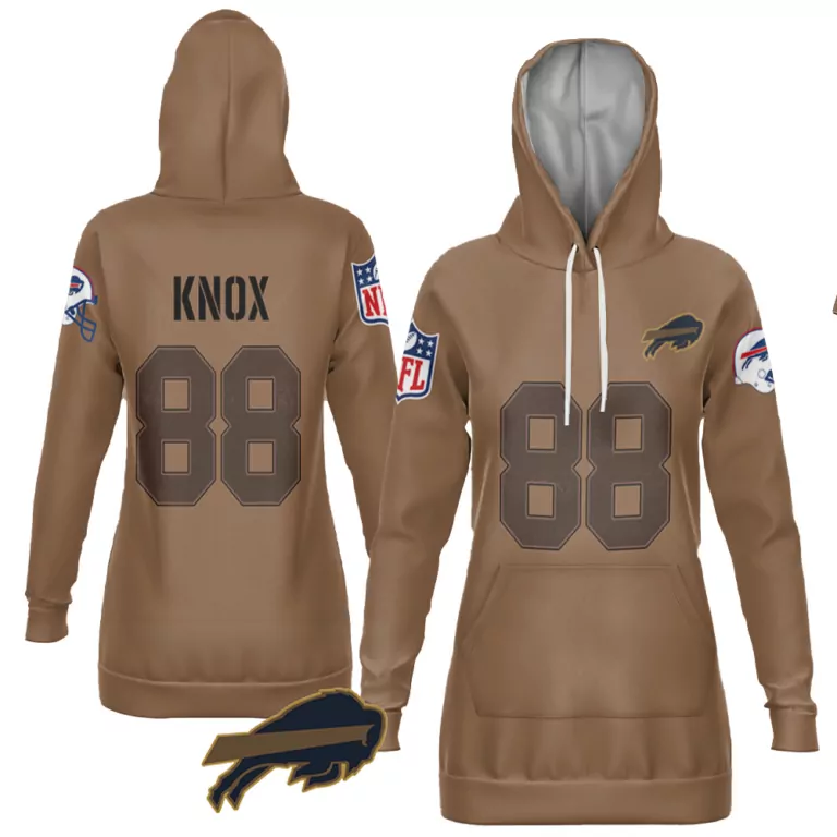 Dawson Knox 88 Buffalo Bills Jersey Brown Women Hoodie Dark White Blue Red Limited