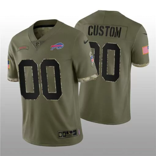 Custom Buffalo Bills Jersey Olive Green Salute To Service Us Flag Men NFL Black Digital Camouflage