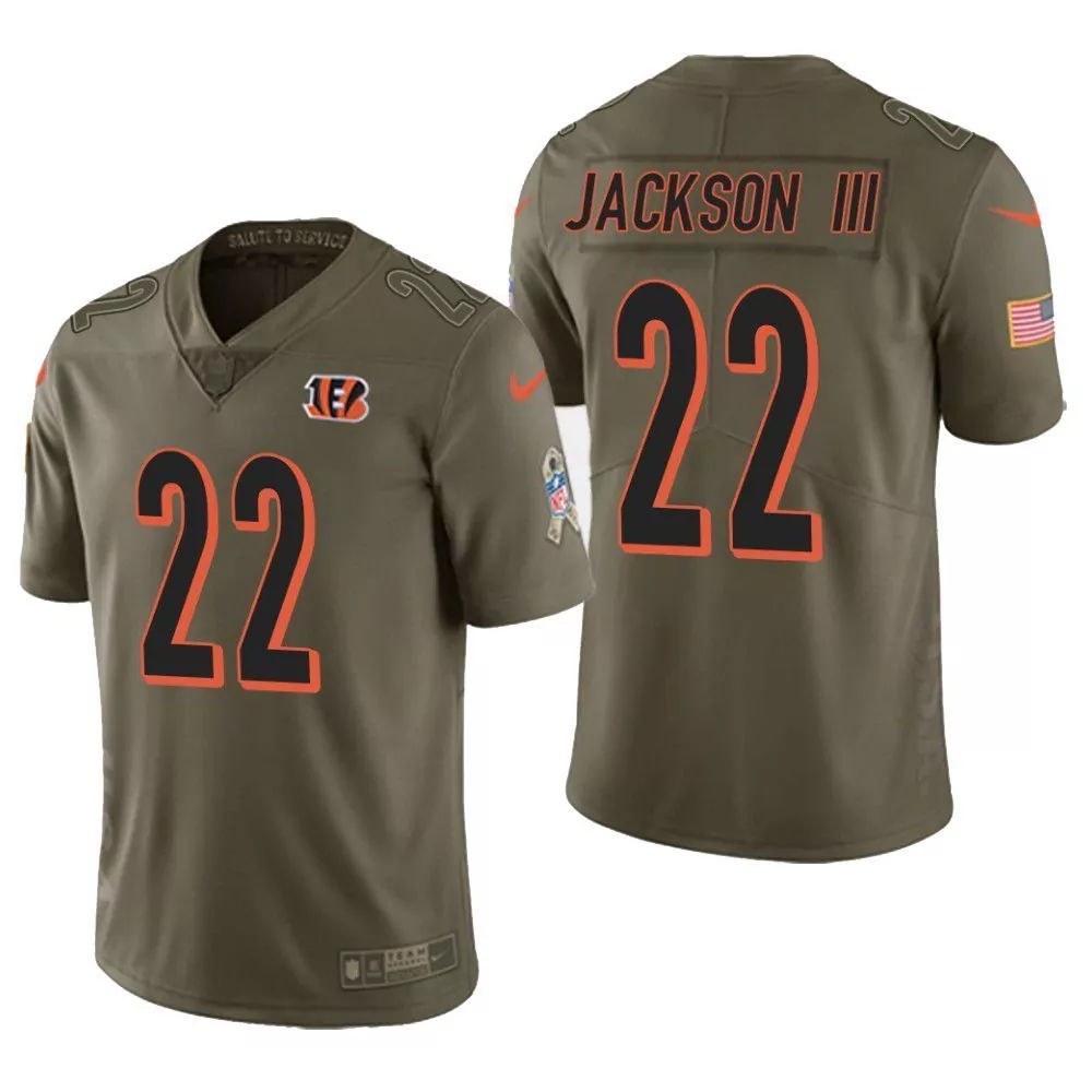 Walker Iii 22 Bengals Jersey Olive Salute To Service Men Game Alternate Orange Black