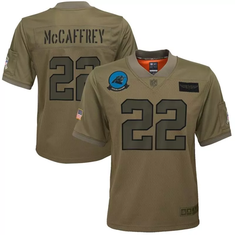 Christian Mccaffrey 22 Jersey Olive Salute To Service Carolina Panthers American Flag
