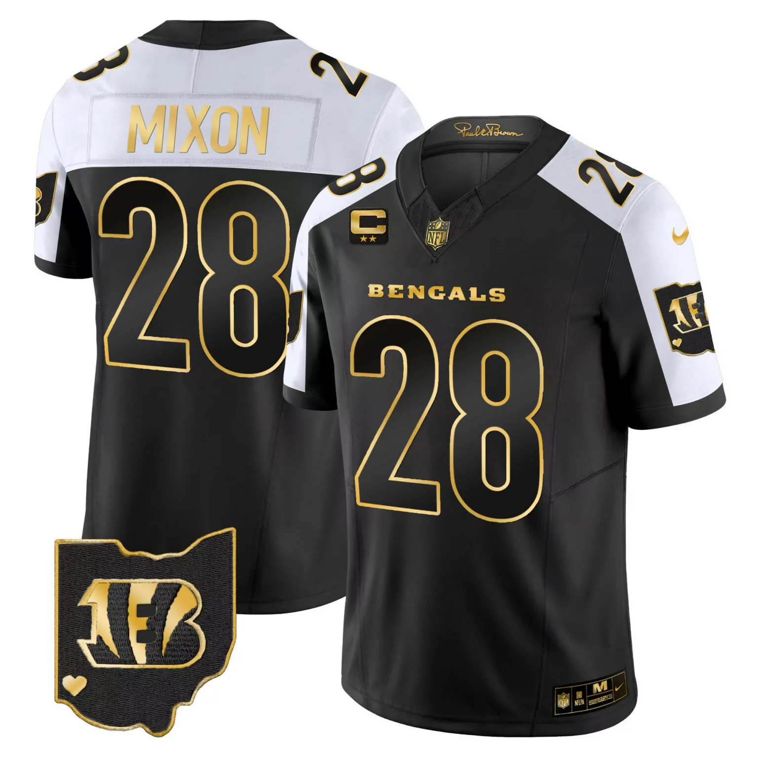 Joe Mixon 28 Bengals Jersey Black Paul Brown Nflpa Men Alternate White Gold All Stitched