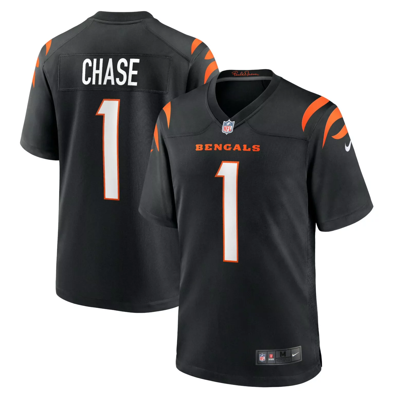 Ja'marr Chase 1 Bengals Jersey Black Men NFL Orange White Game