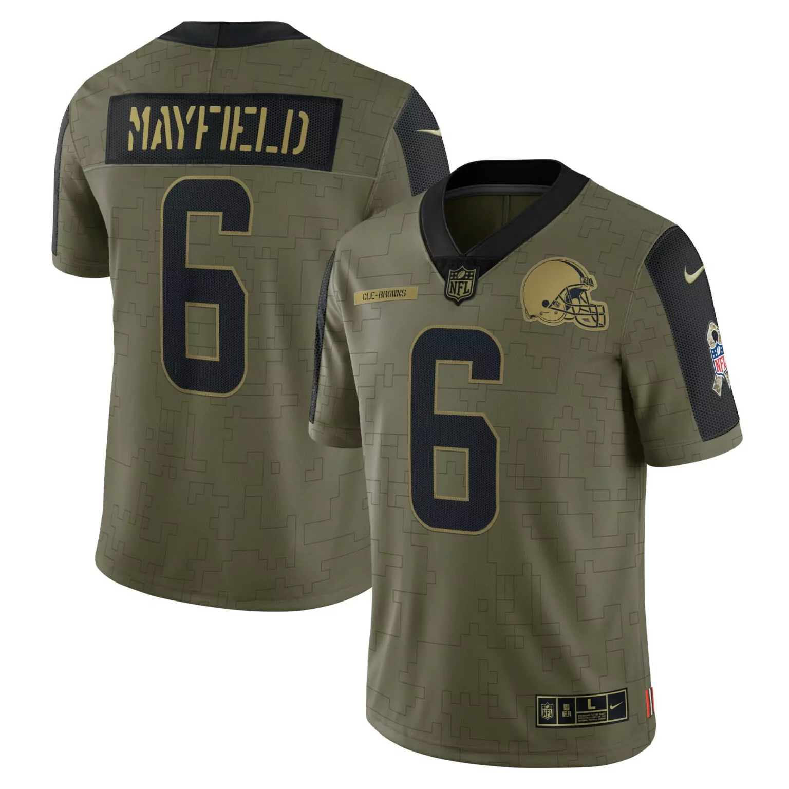 Baker Mayfield 6 Cleveland Browns Jersey Olive Green Salute To Service Helmet Men