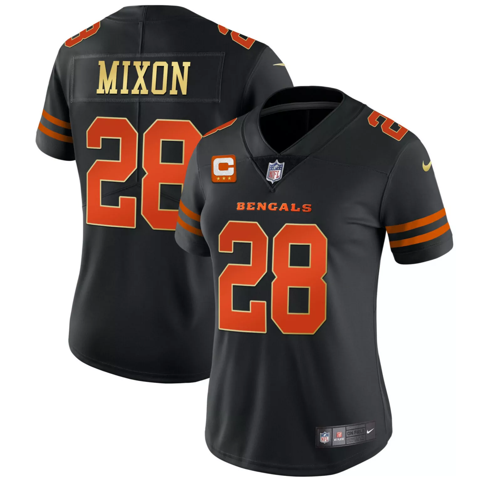 Joe Mixon 28 Bengals Jersey Black NFL Players Men Replica Orange Gold All Stitched