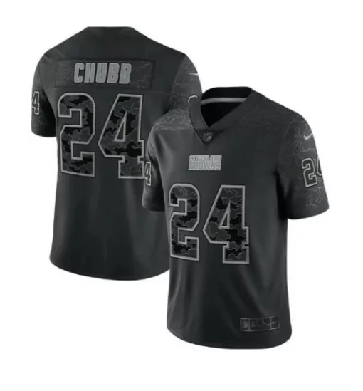Nick Chubb 24 Cleveland Browns Jersey Black Men Custom Design Gray Stitched