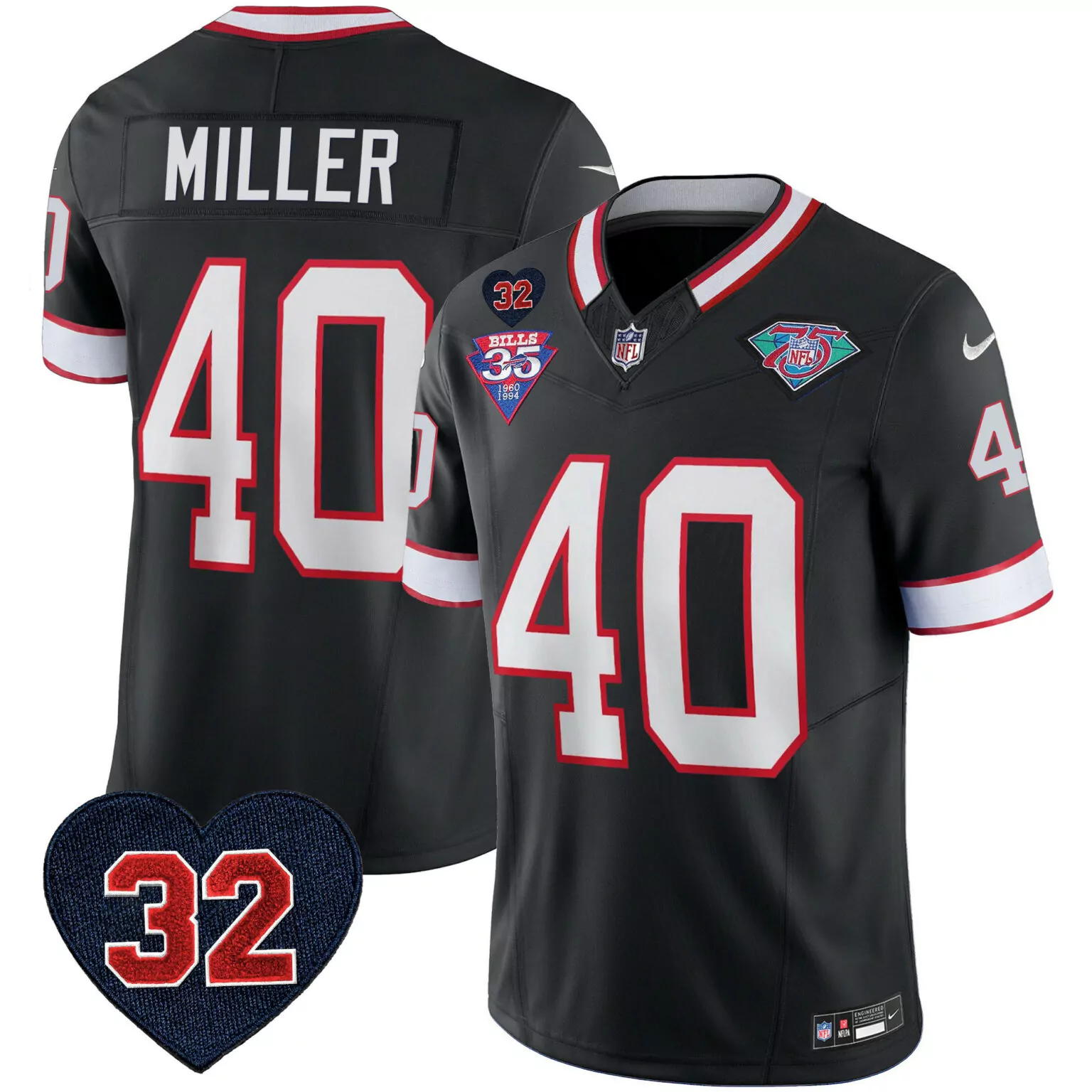 Von Miller 40 Bills Jersey Black 75th Anniversary 1960-1994 2021 Men Player Alternate