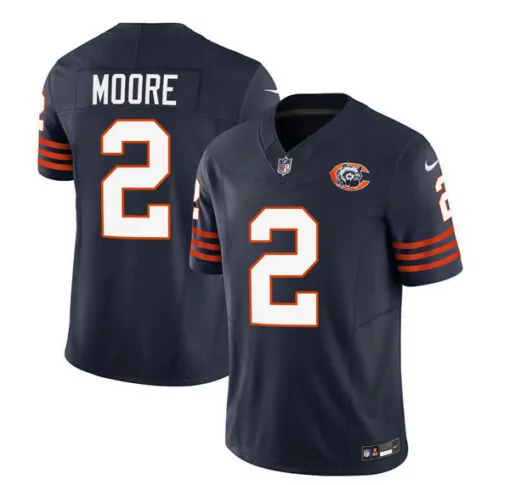 Dj Moore 2 Chicago Bears Jersey Navy Blue Men Orange White Throwback Stitched Game