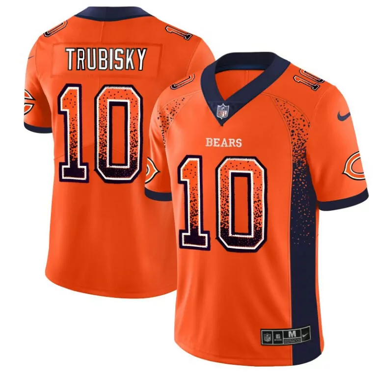 Mitchell Trubisky 10 Bears Jersey Orange Men Faded Splatter Alternate Navy Blue Fashion
