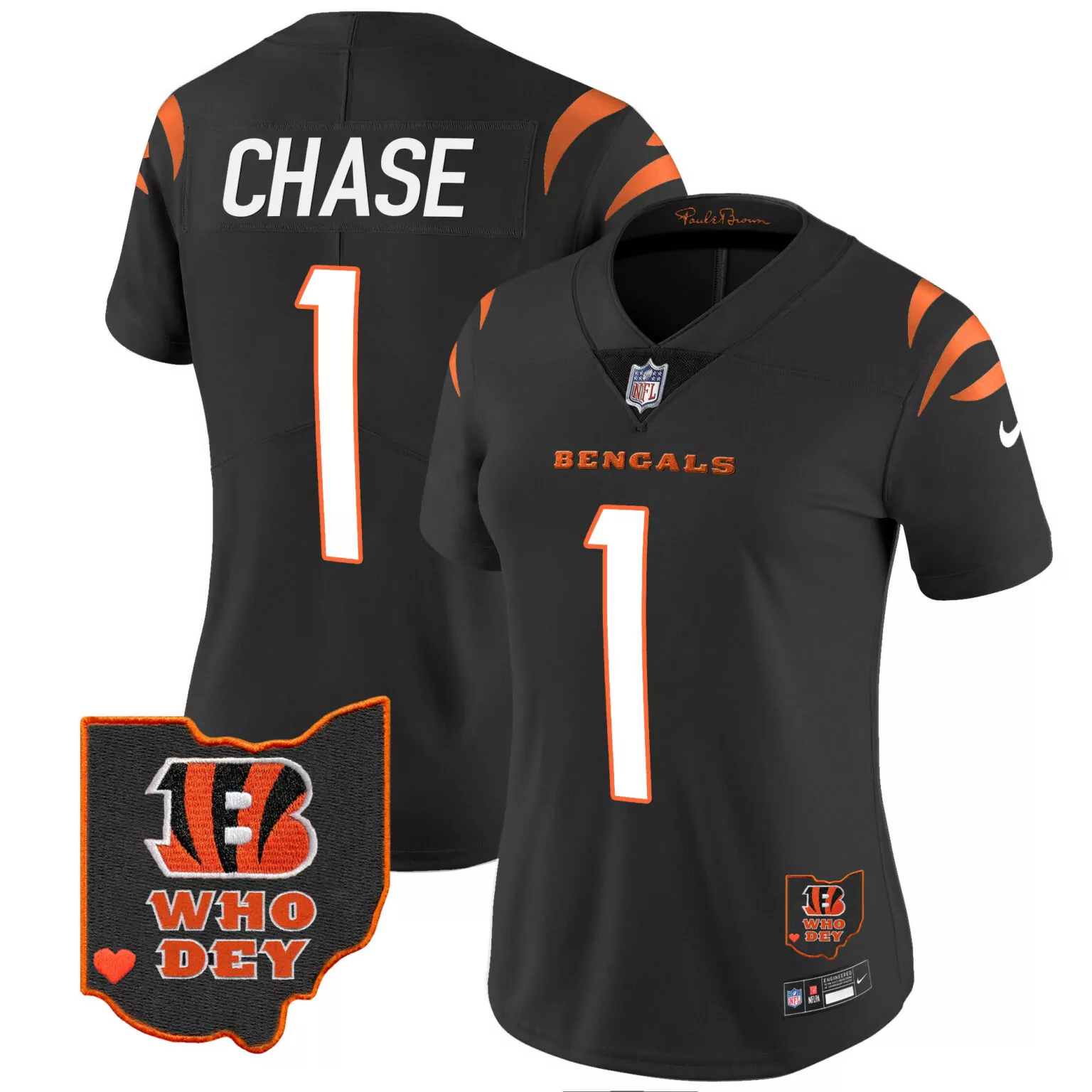 Ja'marr Chase 1 Bengals Jersey Black Paul Brown Signature Collar Men Standard Orange