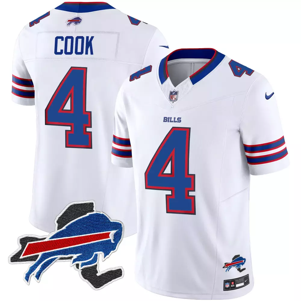 James Cook 4 Buffalo Bills Jersey White Men Official Blue Red Vapor Limited All Stitched