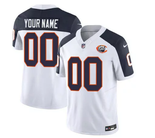 Custom Chicago Bears Jersey White Alternate Navy Blue Orange Throwback Stitched