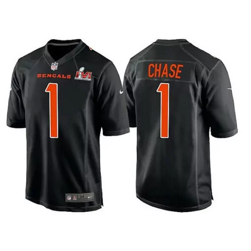 Ja'marr Chase 1 Bengals Jersey Black Super Bowl Lvi Men Replica Orange Game Stitched