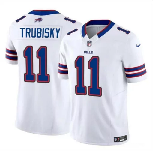 Mitchell Trubisky 11 Bills Jersey White Men Blue Red Stitched