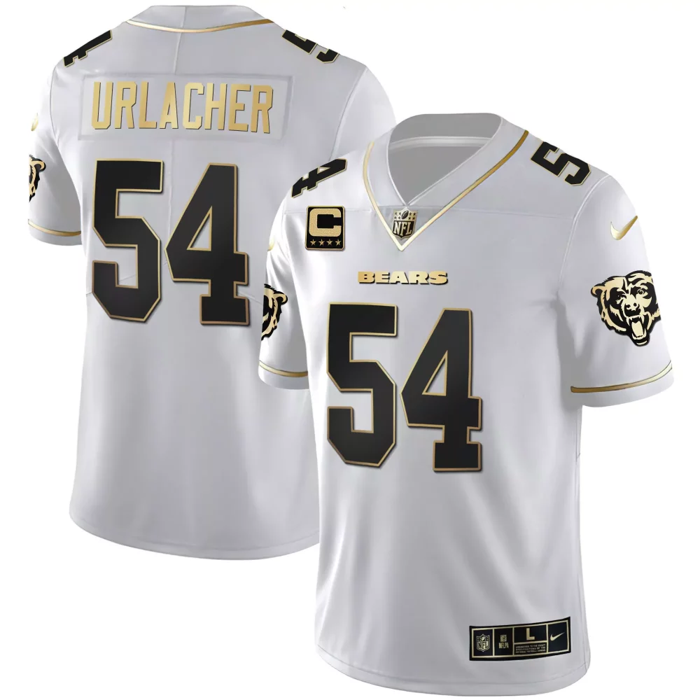 Brian Urlacher 54 Bears Jersey White Men Game Alternate Black Gold All Stitched