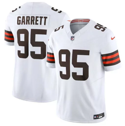 Myles Garrett 95 Cleveland Browns Jersey White Men NFL Brown Orange Stitched