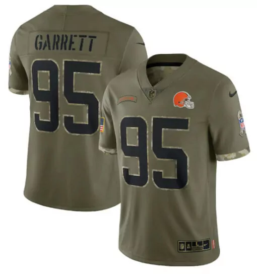Myles Garrett 95 Cleveland Browns Jersey Olive Green Salute To Service Us Flag Men