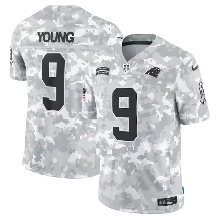 Bryce Young 9 Carolina Panthers Jersey White Salute To Service American Flag Men