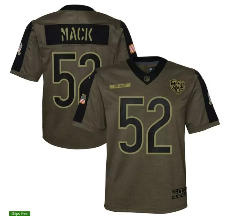 Khalil Mack 52 Chicago Bears Jersey Olive Green American Flag Men NFL Alternate Black