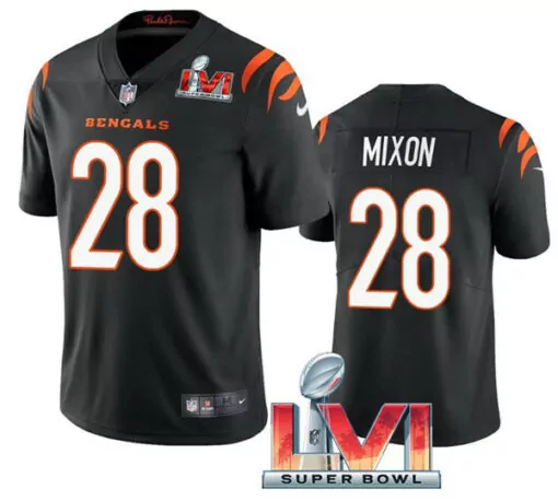 Joe Mixon 28 Bengals Jersey Black Super Bowl Lvi Men Standard Orange Vapor Stitched