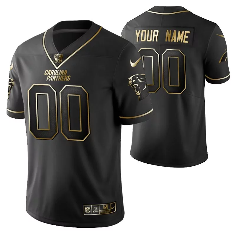 Custom Carolina Panthers Jersey Black Men Gold