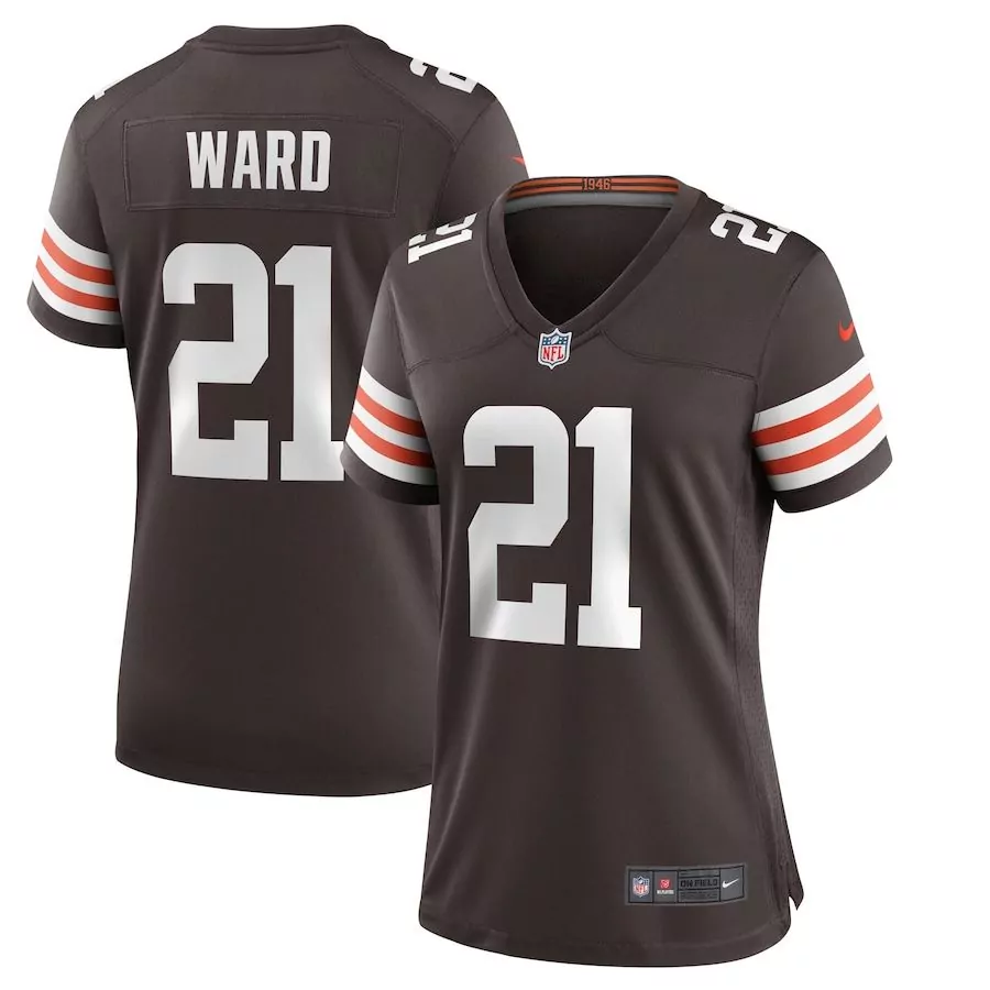 Denzel Ward 21 Cleveland Browns Jersey Brown Women White Orange Game