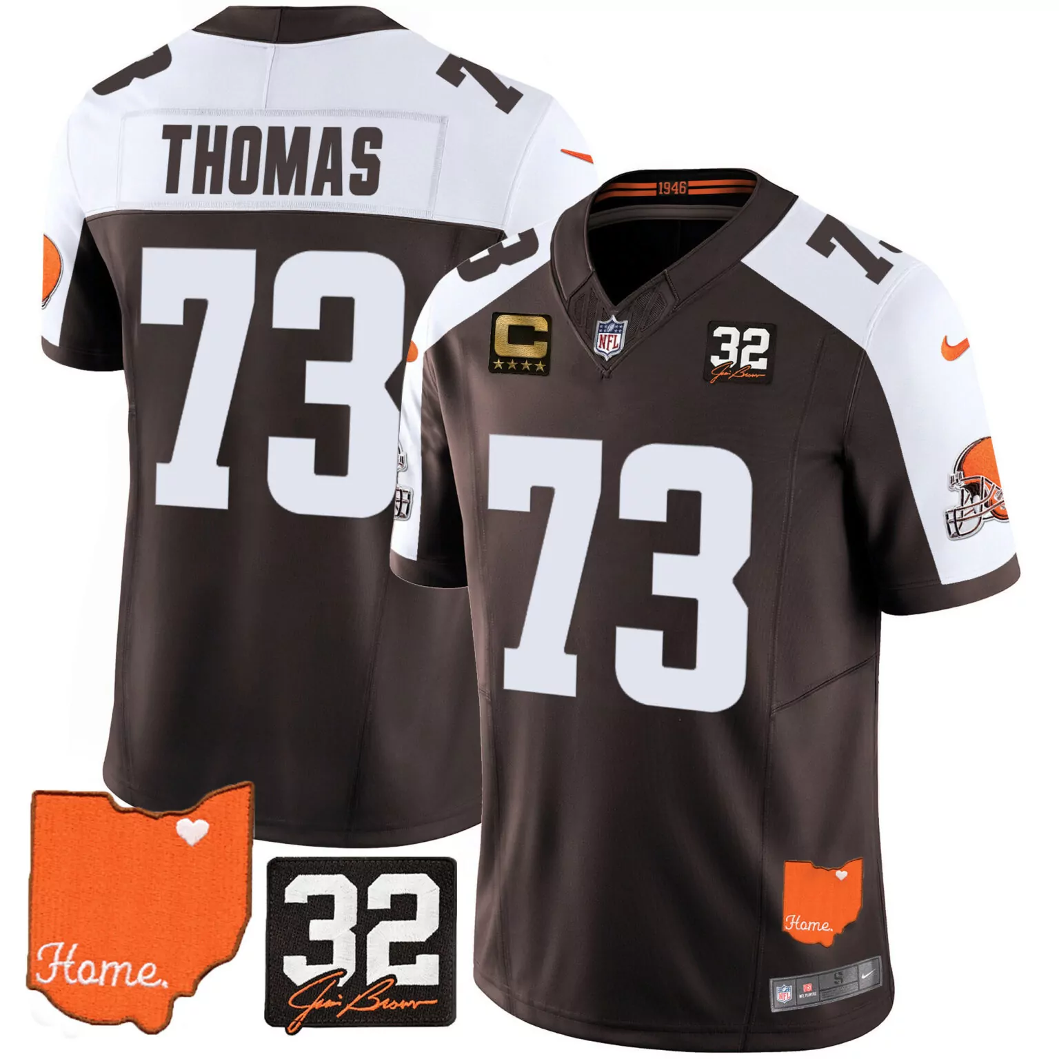 Thomas 73 Cleveland Browns Jersey Brown Players Association Ohio Shape Heart 'home.'