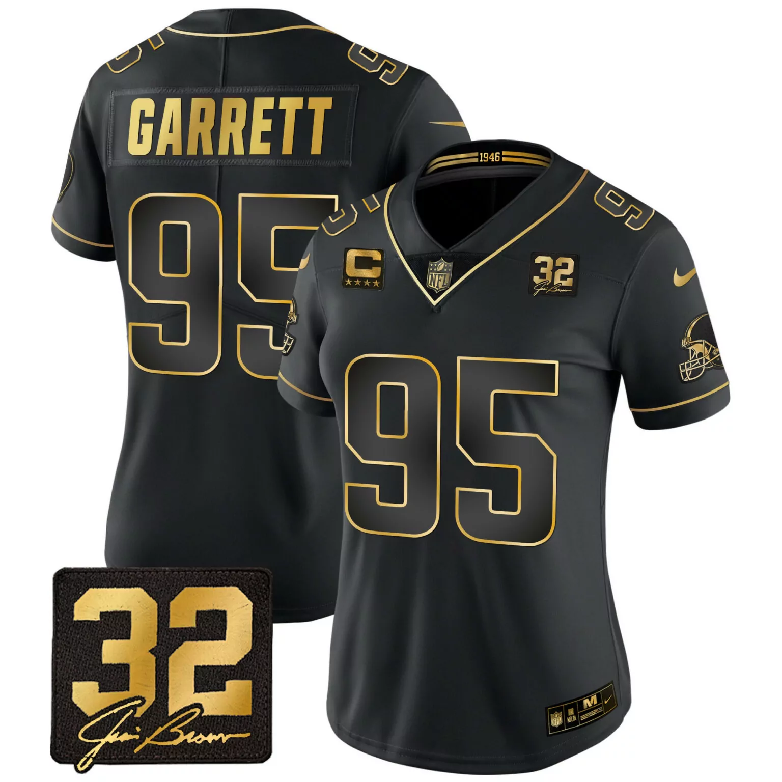 Myles Garrett 95 Cleveland Browns Jersey Black 32 Jim Brown Helmet Captain Stars