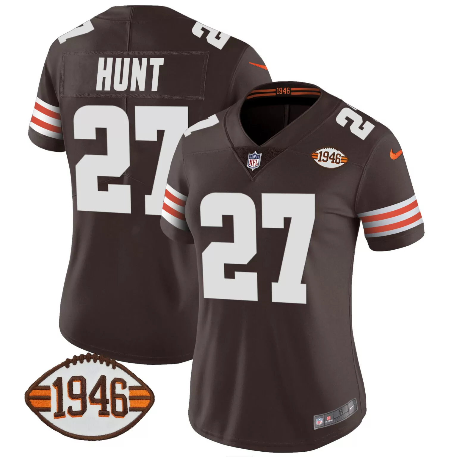 Kareem Hunt 27 Cleveland Browns Jersey Brown Women Player White Orange Anniversary