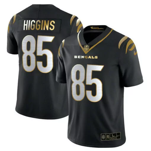 Tee Higgins 85 Bengals Jersey Black Men NFL White Gold All Stitched