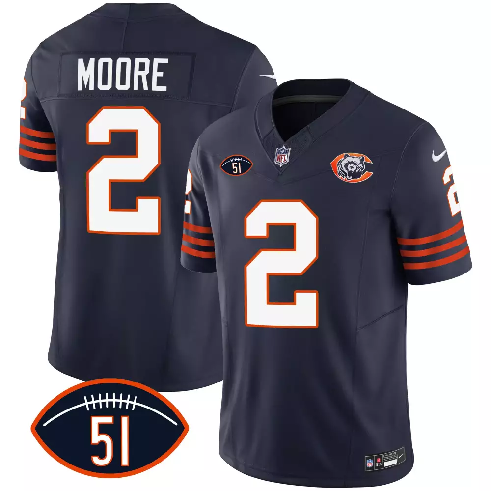 Moore 2 Chicago Bears Jersey Navy Blue 100th Season Men Player Orange White Throwback