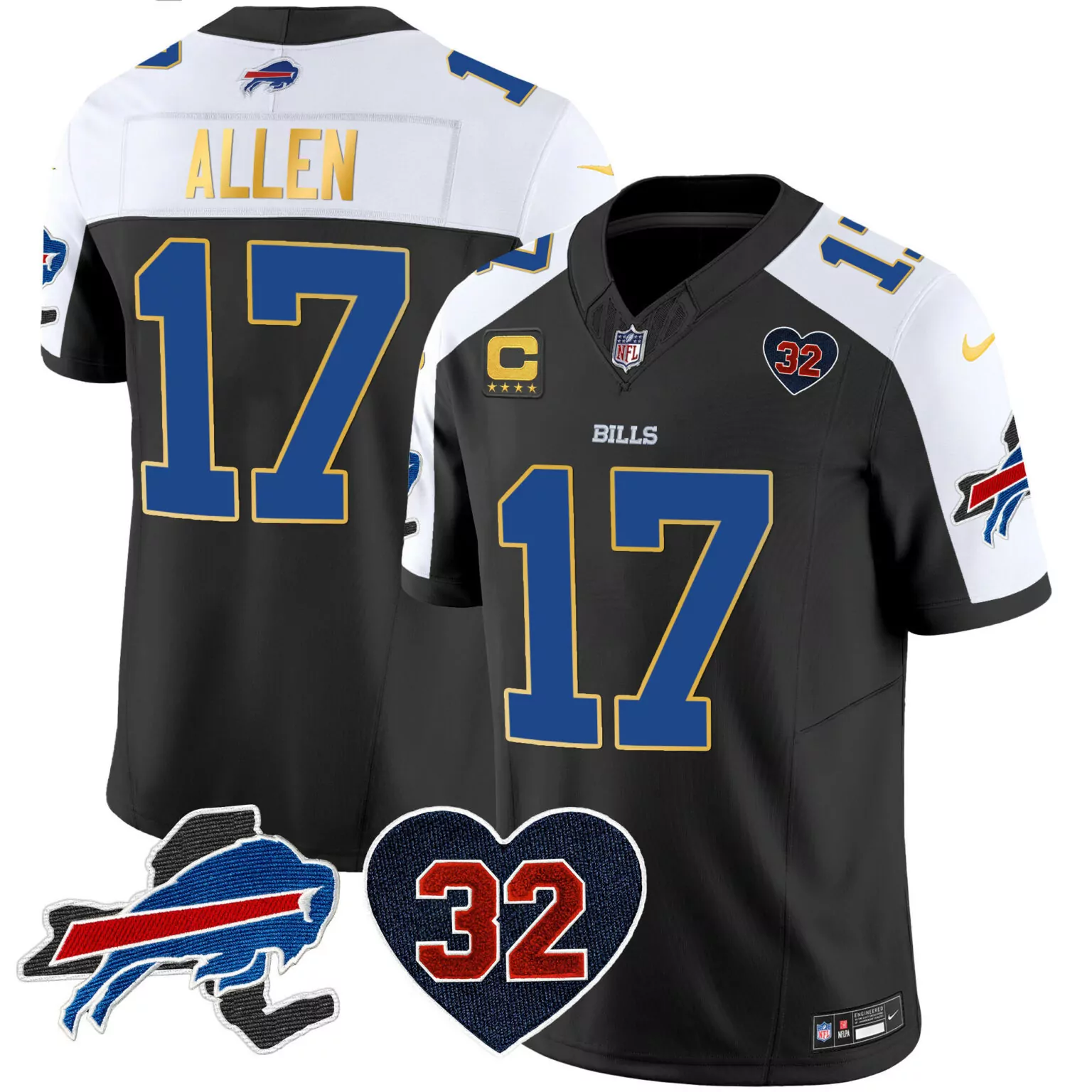 Josh Allen 17 Buffalo Bills Jersey Black 32nd Anniversary Heart 32 Men NFL Alternate