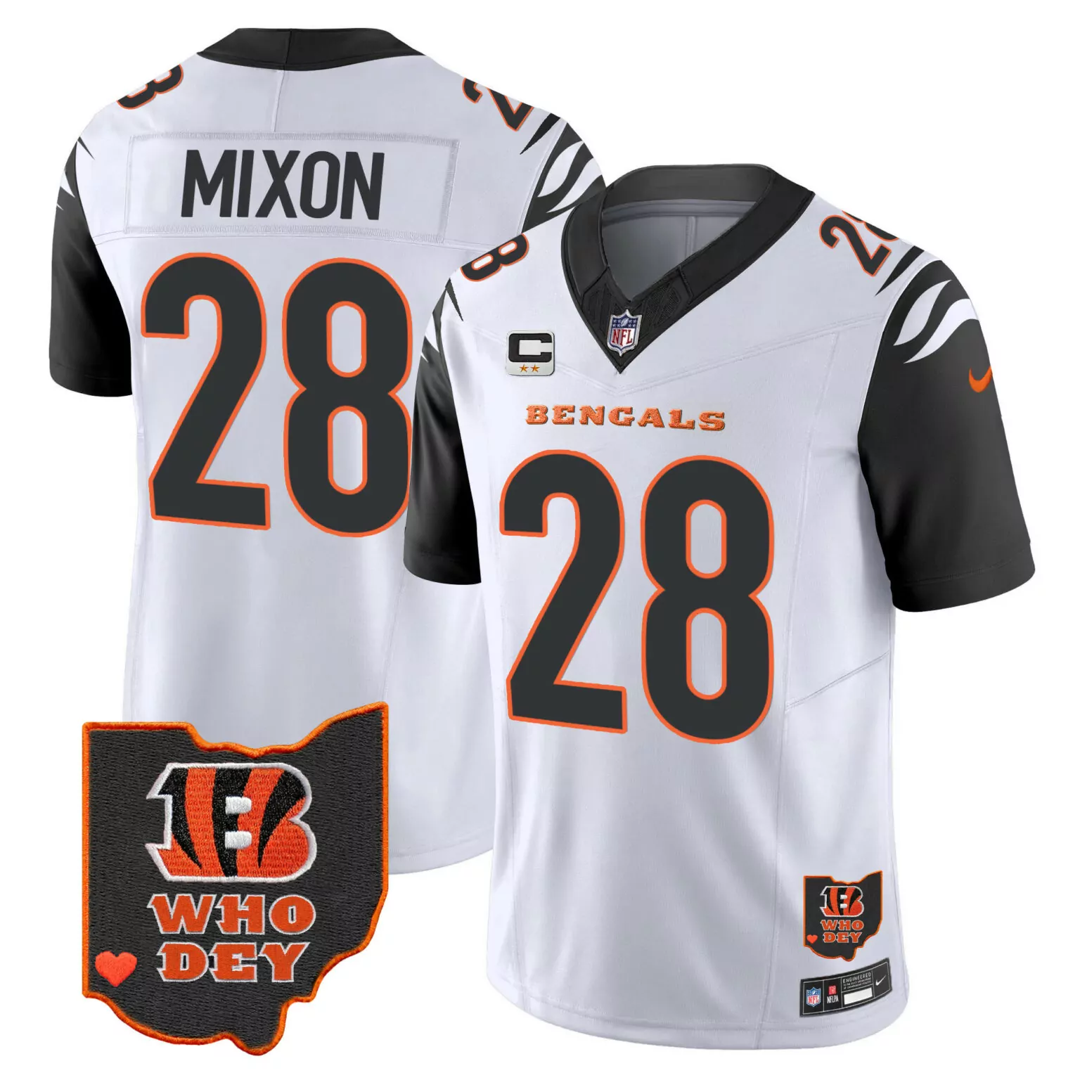 Joe Mixon 28 Bengals Jersey White Men Player Alternate Black Orange Rush v2 All Stitched