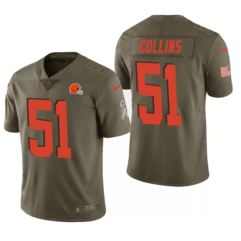 Jamie Collins 51 Browns Jersey Olive Salute To Service Men NFL Orange Limited