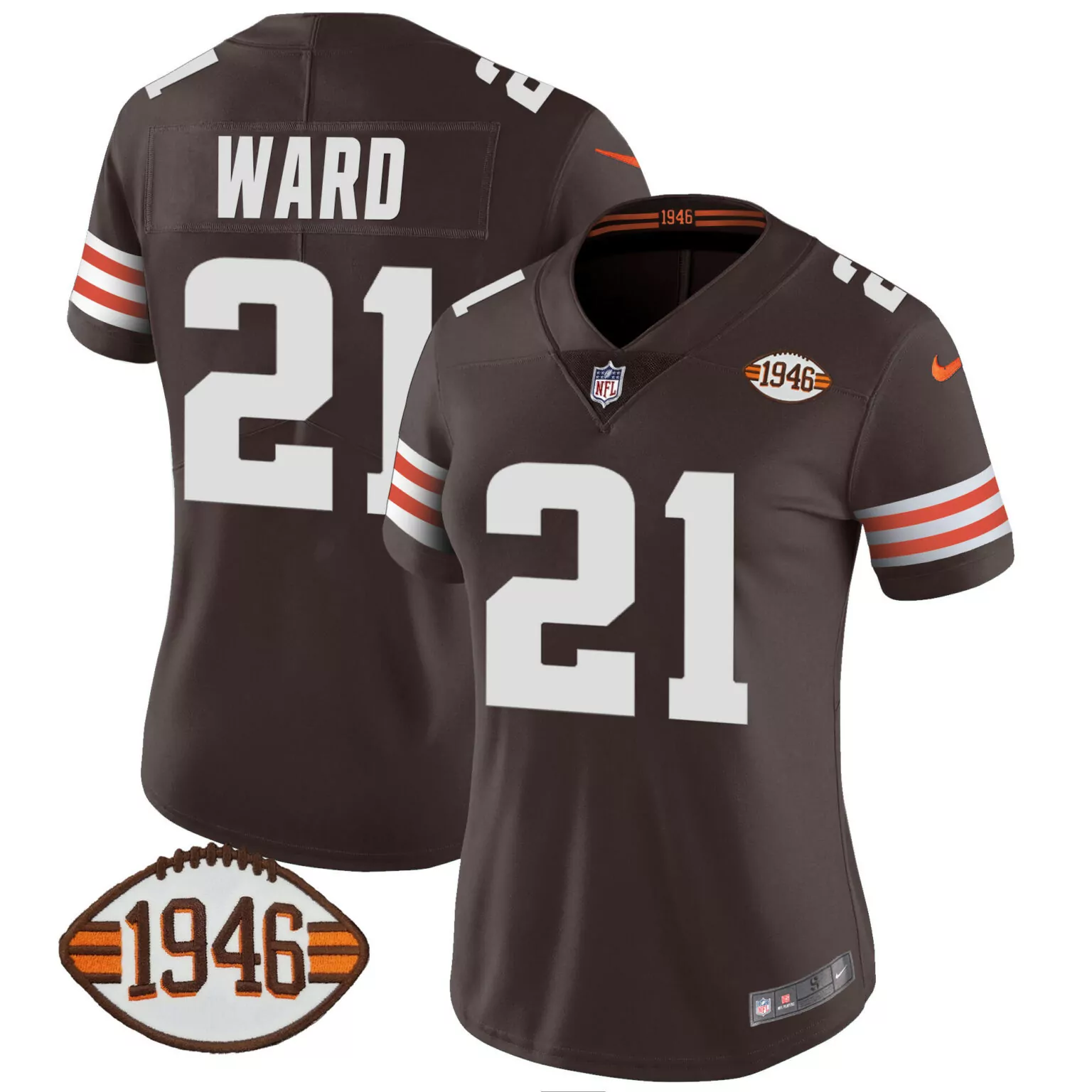 Denzel Ward 21 Cleveland Browns Jersey Brown Men White Orange Anniversary All Stitched