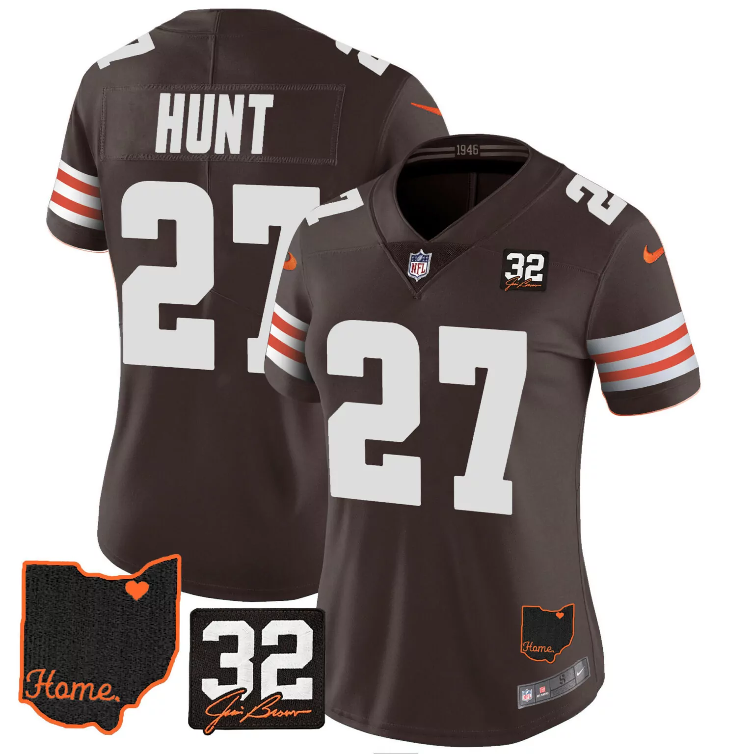 Hunt 27 Cleveland Browns Jersey Brown Home Ohio Shape Heart Men Orange White v3 All