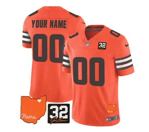 Custom Cleveland Browns Jersey Orange Ohio Outline Joe Burrow 32 Men Standard Brown