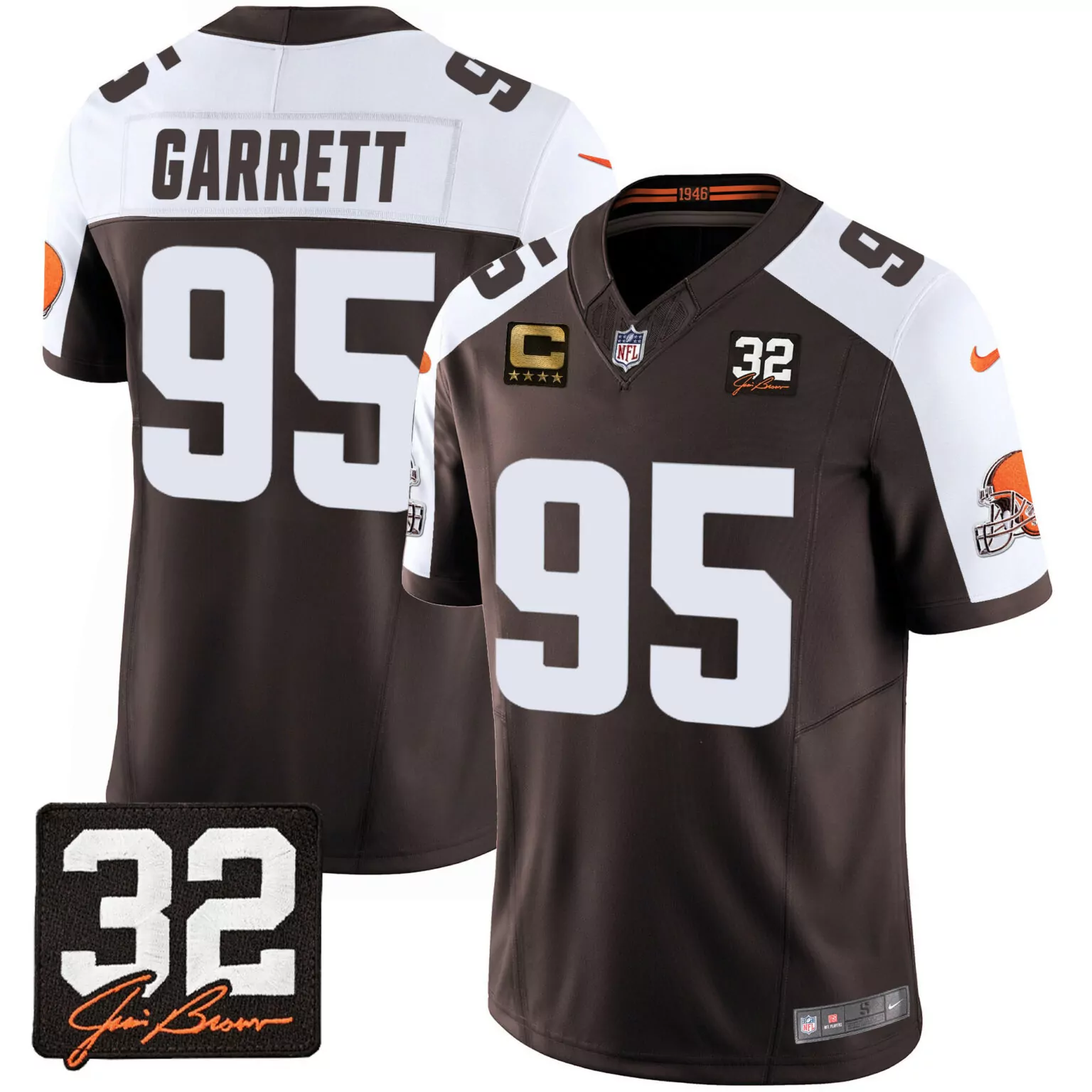 Myles Garrett 95 Cleveland Browns Jersey Brown Jim Legacy 32 Men Standard White Alternate