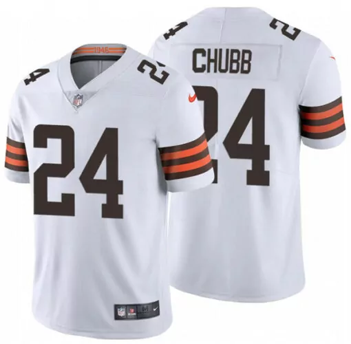 Nick Chubb 24 Cleveland Browns Jersey White Men Brown Orange Vapor Stitched