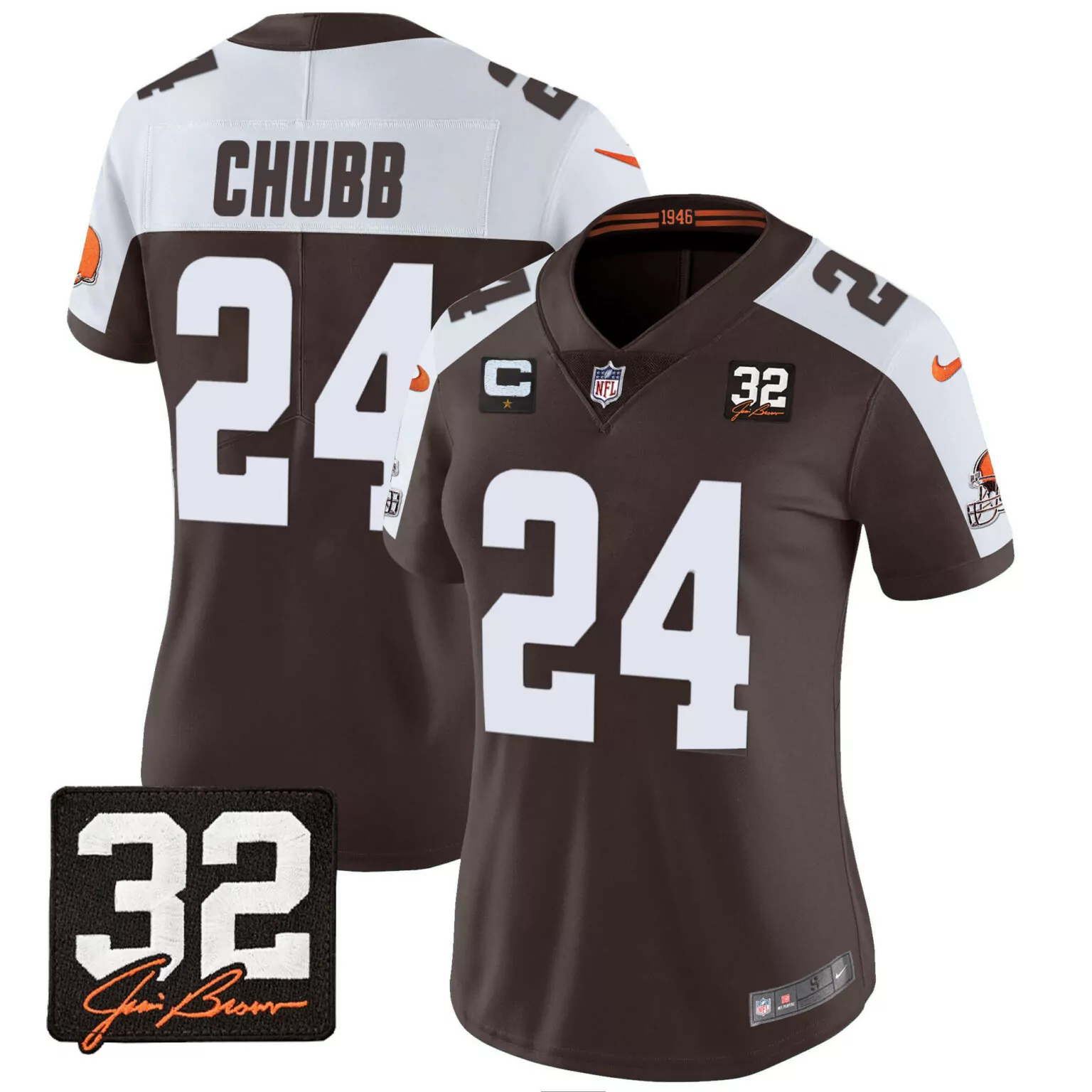 Nick Chubb 24 Cleveland Browns Jersey Brown 1946 C-captains Jim 32 Men Authentic