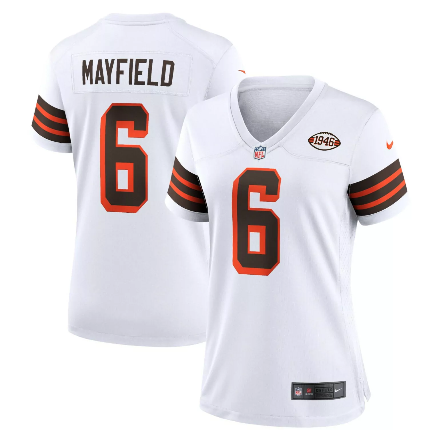 Baker Mayfield 6 Cleveland Browns Jersey White Women Brown Orange Collection Alternate