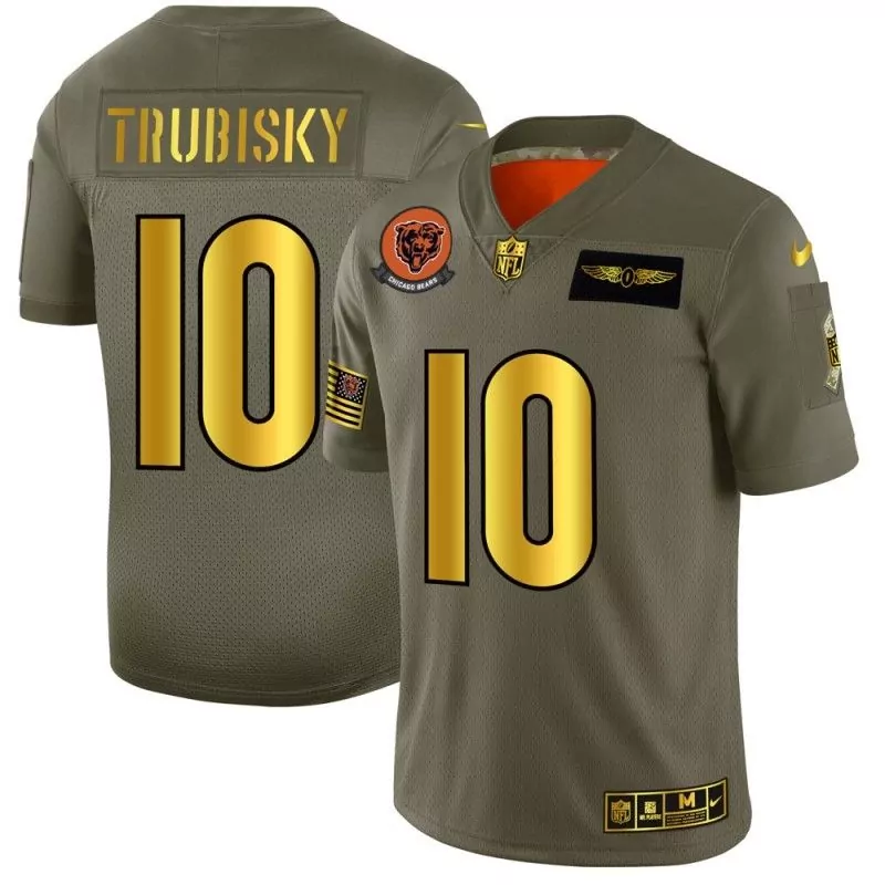 Mitchell Trubisky 10 Jersey Olive Green Salute To Service Chicago Bears Us Flag Men