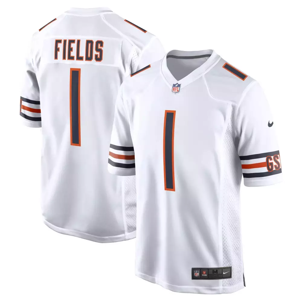 Justin Fields 1 Chicago Bears Jersey White Men Alternate Navy Blue Orange Game