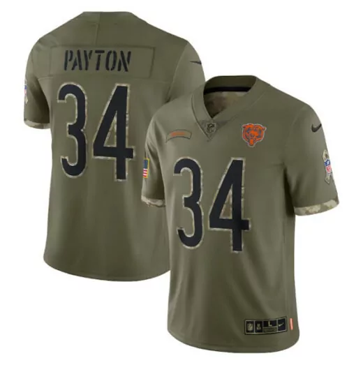 Walter Payton 34 Bears Jersey Olive Salute To Service American Flag NFC Men Alternate