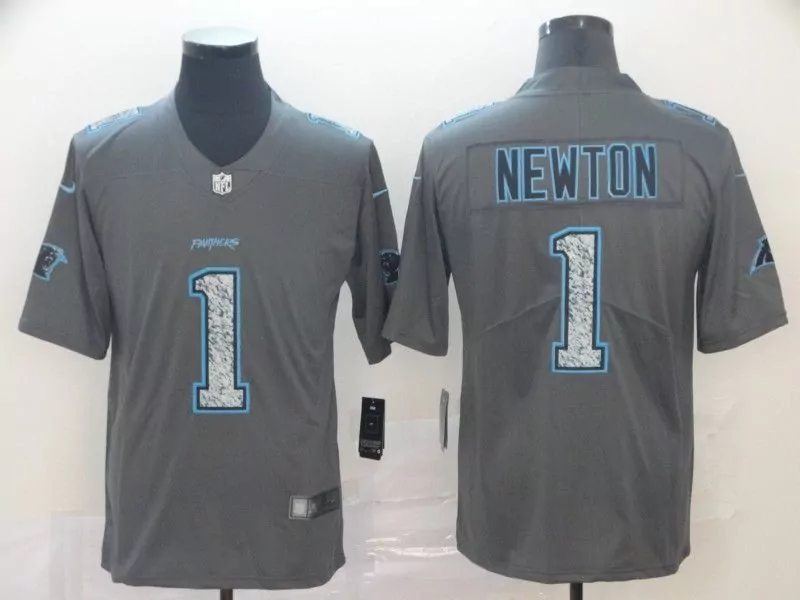 Cam Newton 1 Carolina Panthers Jersey Gray Men Light Blue Black Limited